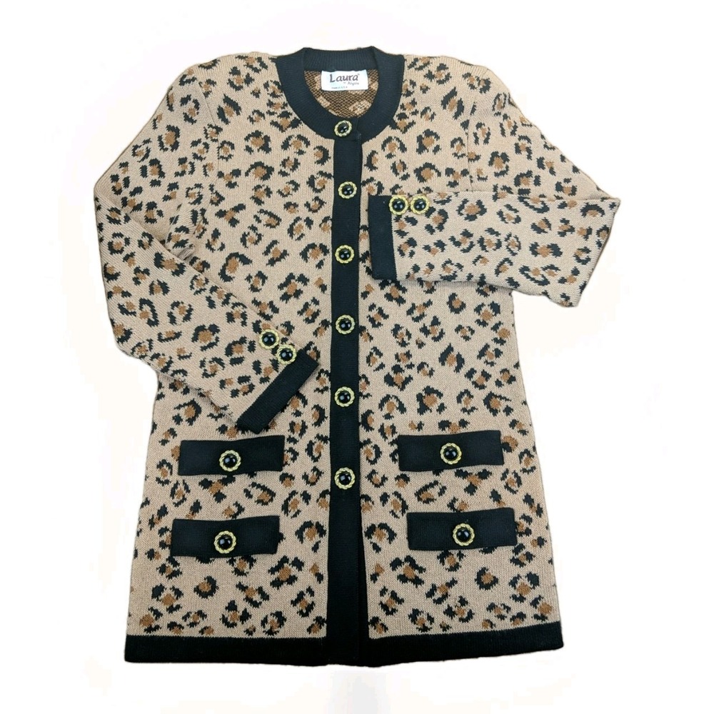 Laura‎ by Alyzia VTG 60s Leopard Print Women's Cardigan Sweater Size 6